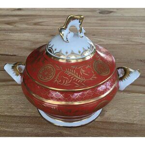 Vintage CHELSEA HOUSE Cinnamon Orange Gold Painted TUREEN BOWL w/ LID 8” x 11”